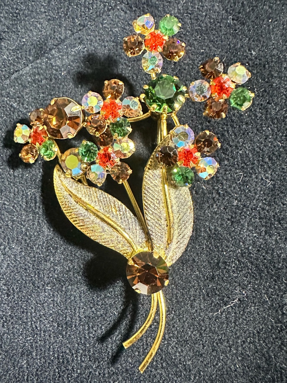Vtg: Australia Fall Colored Rhinestone Floral Accent Brooch